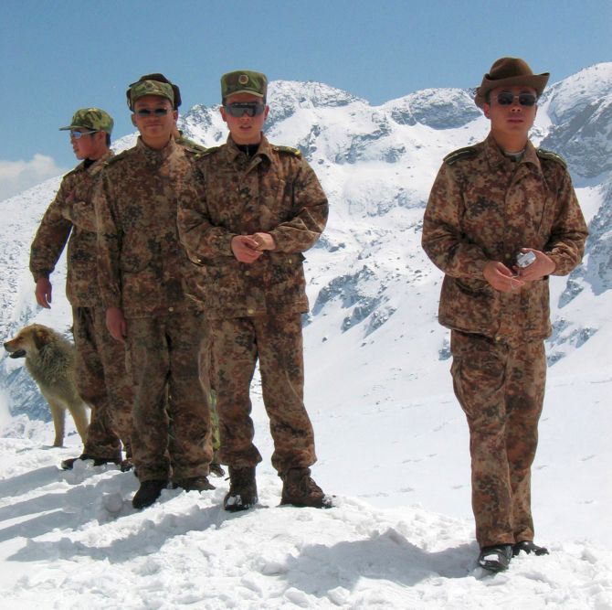 Chinese troops on the India-China border in the Sikkim sector.