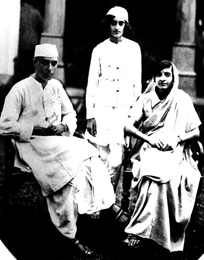 Indira Gandhi with her parents