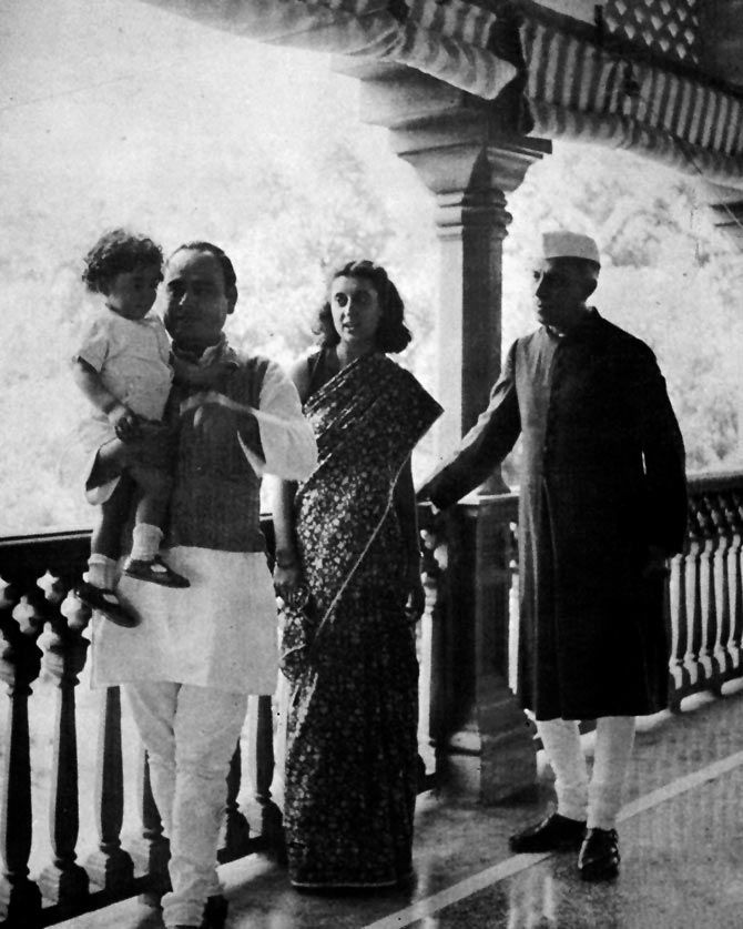 Indira Gandhi with father Jawaharlal, husband Feroz and son Rajiv