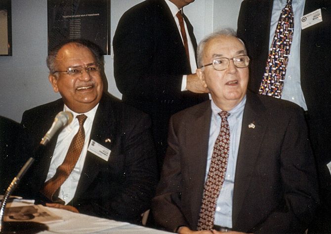 Naresh Chandra, left, with US Senator Jesse Helms