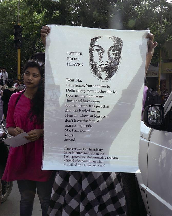 A scene from the Not in My Name protest against the lynchings, Mumbai, July 3, 2017. Photograph: Uttam Ghosh/Rediff.com