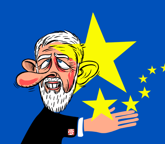 Jeremy Corbyn. Illustration: Dominic Xavier/Rediff.com