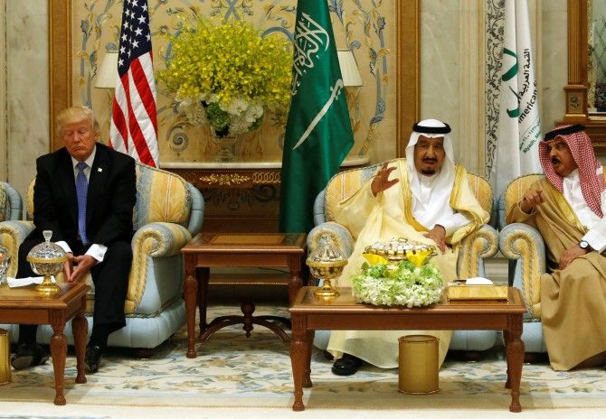 US President Donald Trump with Saudi King Salman bin Abdulaziz Al Saud, in Riyadh, May 21, 2017. Photograph: Jonathan Ernst