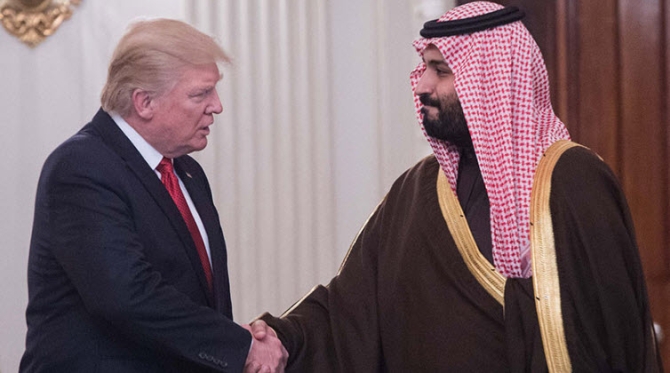 Prince Mohammed bin Salman with US President Donald Trump at the White House, March 15, 2017.