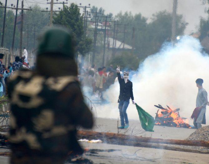 Clashes erupted in Srinagar this Eid, June 26, 2017. Photograph: Umar Ganie for Rediff.com