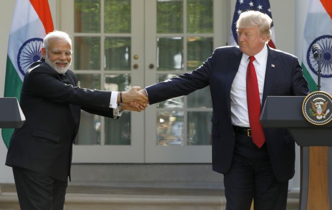 Prime Minister Narendra Modi and US President Donald J Trump at the White House, June 26, 2017. Photograph: Reuters