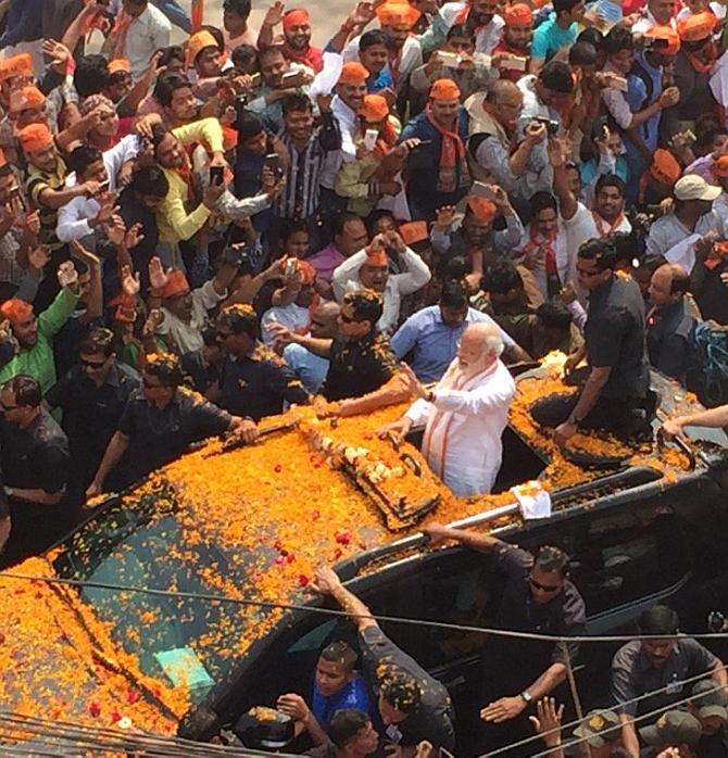 Prime Minister Narendra Modi campaigns in Varanasi, March 4, 2017. Photograph: PTI Photo