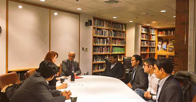 'Round table with @dpradhanbjp (Dr Dharmendra Pradhan, Minister of State (Independent charge) Petroleum and Natural Gas, seated fourth from left) and Prof. Henry Lee on India's energy security @Kennedy_School' Prateek Kanwal (seated second from left) tweeted on March 4, 2017 when Prime Minister Narendra Modi made 'hard work is more powerful than Harvard' statement at an election rally in Maharajganj, Uttar Pradesh