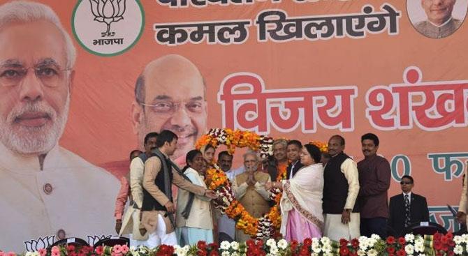 Narendra Modi at an election rally in Uttar Pradesh.