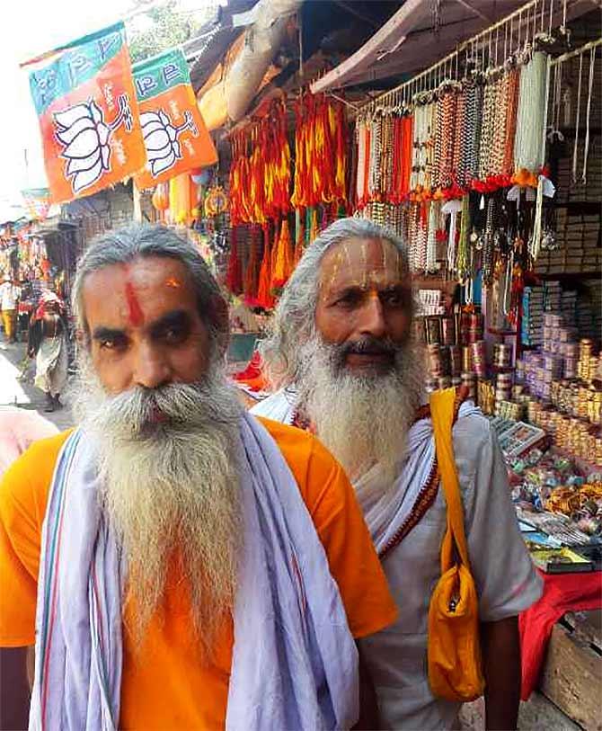 IMAGE: Sadhus near the Ram temple in Ayodhya. Photograph published only for representational purposes. Photograph: Asif Ansari