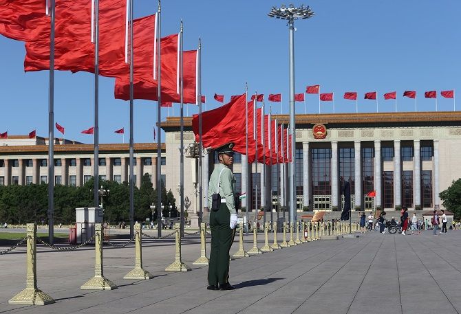 Chinese flags flutter at Tiananmen Square ahead of the Belt and Road Forum in Beijing, May 13, 2017. More than 50 world leaders are expected for the OBOR summit, which India has refused to attend. Photograph: Reuters