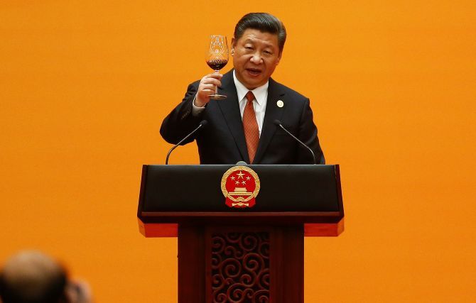 Chinese President Xi Jinping raises a toast during the welcoming banquet for the Belt and Road Forum at the Great Hall of the People in Beijing, May 14, 2017. Photograph: Damir Sagolj/Reuters