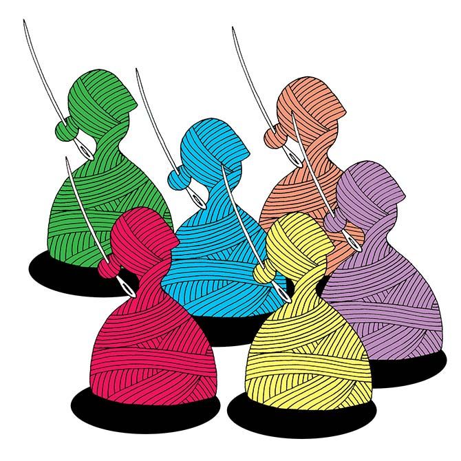 Knitting human bonds illustration