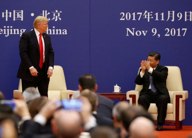 United States President Donald J Trump and Chinese President Xi Jinping in Beijing, November 9, 2017. Photograph: Jonathan Ernst/Reuters
