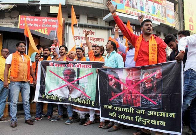 A protest against film-maker Sanjay Leela Bhansali's Padmavati. Photograph: PTI Photo