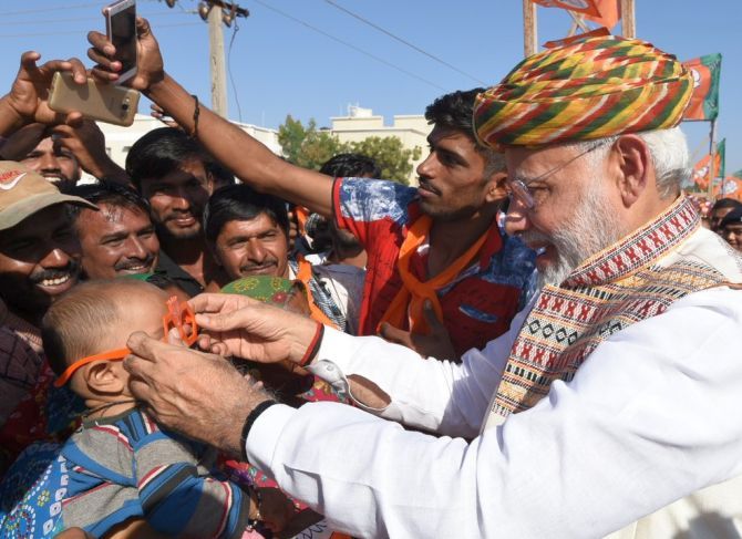 Prime Minister Narendra D Modi on the campaign trail in his home state Gujarat, November 27, 2017. Photograph: @narendramodi/Twitter