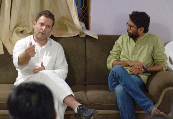 Jignesh Mevani, right, with Congress leader Rahul Gandhi, November 3, 2017