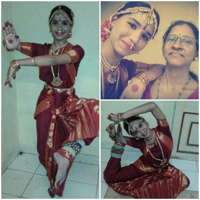 Sharvari Khot with her mother Smita; performing Bharata Natyam
