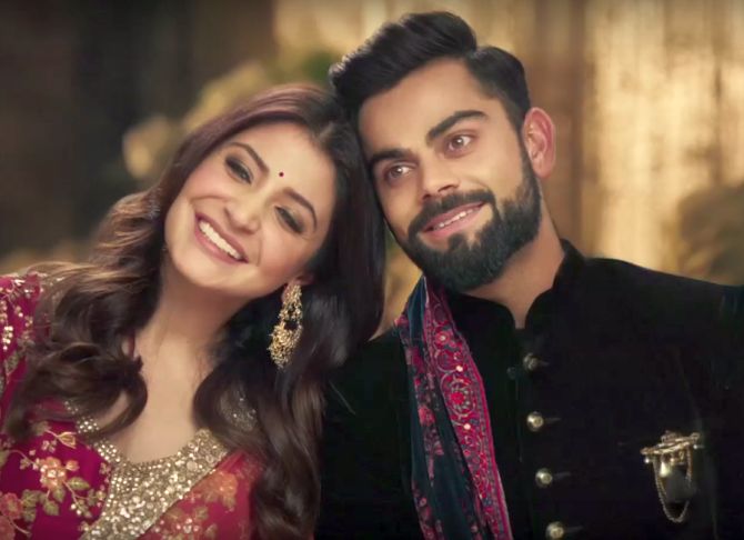 Anushka Sharma and Virat Kohli in an ad for Manyavar