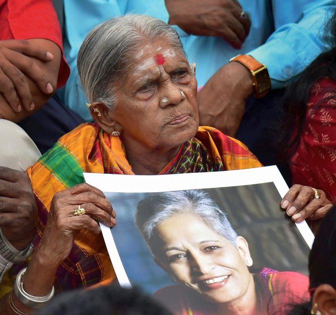 At a protest in Bengaluru. Photograph: Shailendra Bhojak/PTI Photo