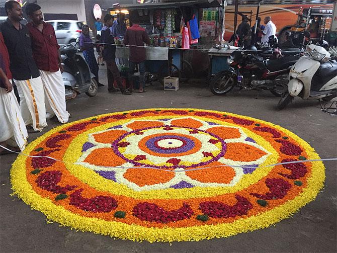 Onam Pookalam under a flyover in Kozhikode