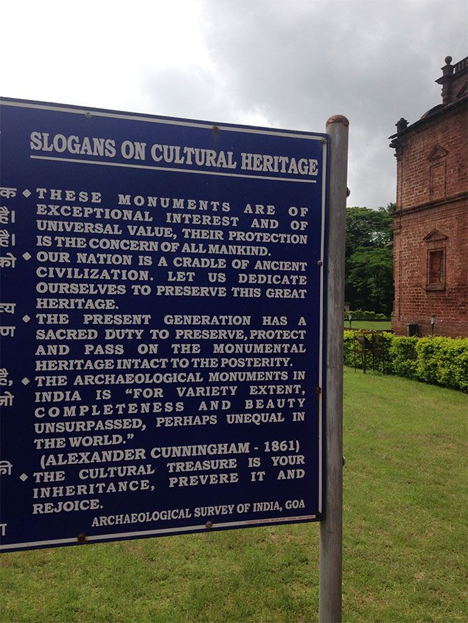 Board with a message on conservation Indian heritage by Alexander Cunnigham