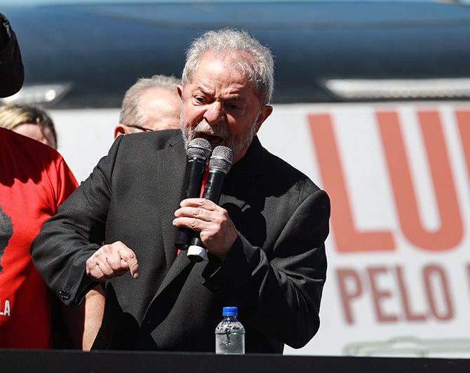 Former Brazilian president Luiz Inacio Lula da Silva at a rally in Santana do Livramento, Rio Grande do Sul state, Brazil, March 19, 2018. Photograph: Diego Vara/Reuters