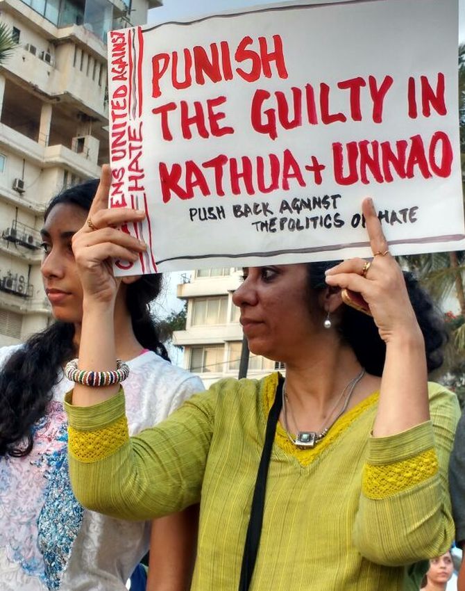 A protest in Mumbai against the Kathua and Unnao rapes. Photograph: Uttam Ghosh/Rediff.com