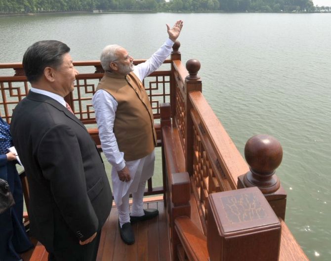 Prime Minister Narendra Damodardas Modi with Chinese President Xi Jinping in Wuhan, April 27, 2018