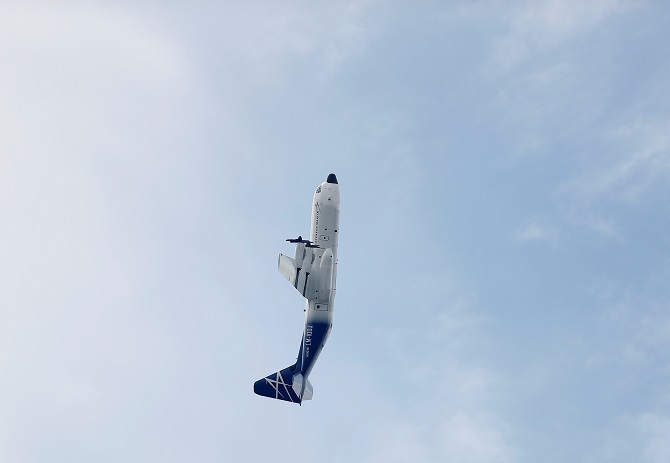 A Lockheed Martin LM-100J aircraft performs a display at the Farnborough Airshow, July 16, 2018. Photograph: Peter Nicholls/Reuters