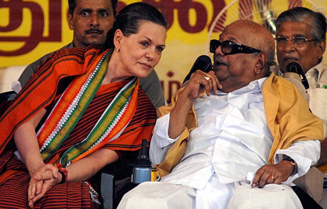 Karunanidhi with Sonia Gandhi