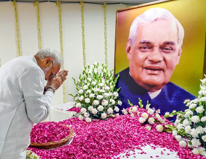 Prime Minister Narendra Modi pays homage to former prime minister Atal Bihari Vajpayee