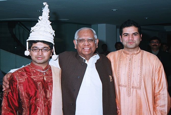 Somnath Chatterjee with his grandsons