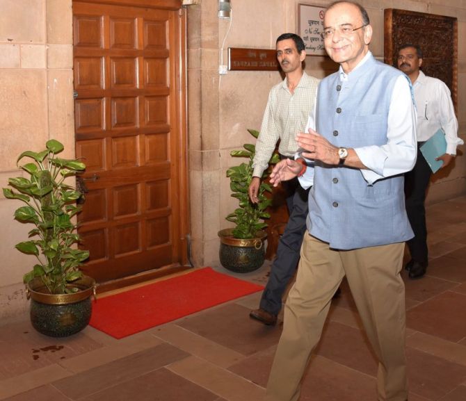 Finance Minister Arun Jaitley returns to North Block for the first time after his kidney transplant. Photograph: @FinMinIndia/Twitter