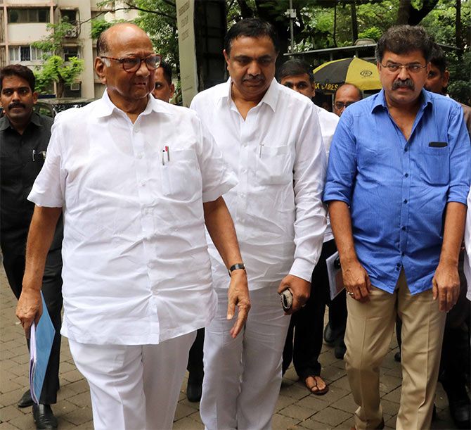 Nationalist Congress Party leader Sharad Pawar arrives for an important party meeting in Mumbai, August 27, 2018. Photograph: Arun Patil