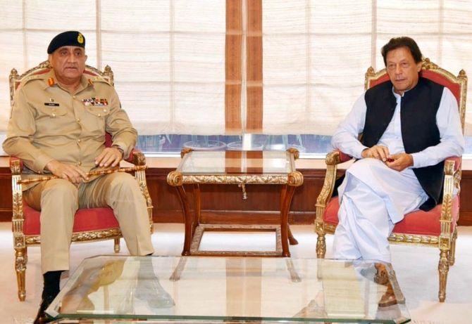 Pakistan army chief General Qamar Javed Bajwa and Prime Minister Imran Khan. Photograph: @pid_gov/Twitter