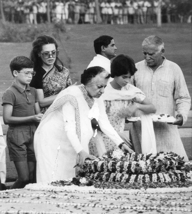 Priyanka Gandhi with her grandmother Indira Gandhi, her mother Sonia Gandhi and brother Rahul Gandhi. Photograph: Kind courtesy  twitter _PriyankaG