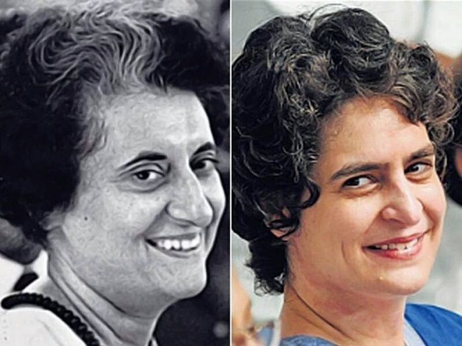 The resemblence between grandmother Indira Gandhi and Priyanka Gandhi. Photograph: Kind courtesy  twitter _PriyankaG