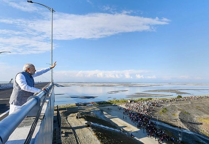 Prime Minister Narendra Damodardas Modi on the Bogibeel Bridge, December 25, 2018.