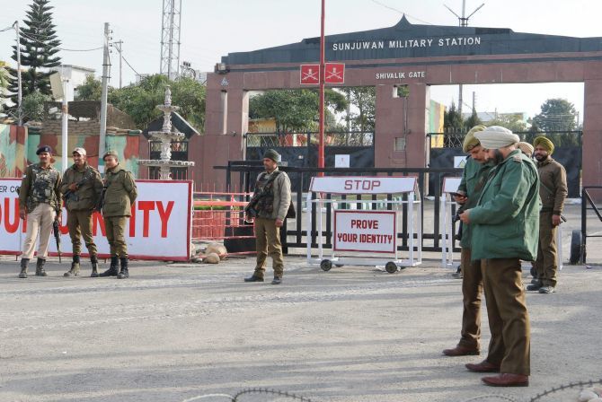Six soldiers were killed in the terror attack on the the Sunjuwan military base in Jammu, February 10-11. Photograph: PTI Photo