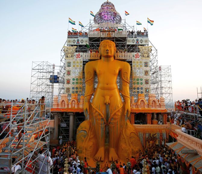 LSJ handled the infrastructural requirements for the Mahamastakabhisheka of the Gomateshwara statue in Shravanabelagola, Karnataka. Photograph: Abishek N Chinnappa/Reuters