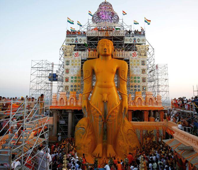 LSJ handled the infrastructural requirements for the Mahamastakabhisheka of the Gomateshwara statue in Shravanabelagola, Karnataka. Photograph: Abishek N Chinnappa/Reuters