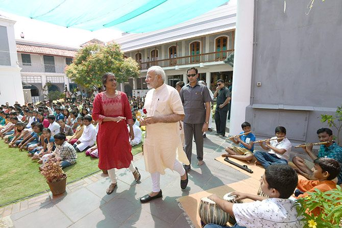 Prime Minister Narendra D Modi at Auroville, February 25, 2018. Photograph: Press Information Bureau