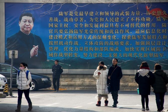 A portrait of Chinese President Xi Jinping in Beijing. Photograph: Thomas Peter/Reuters