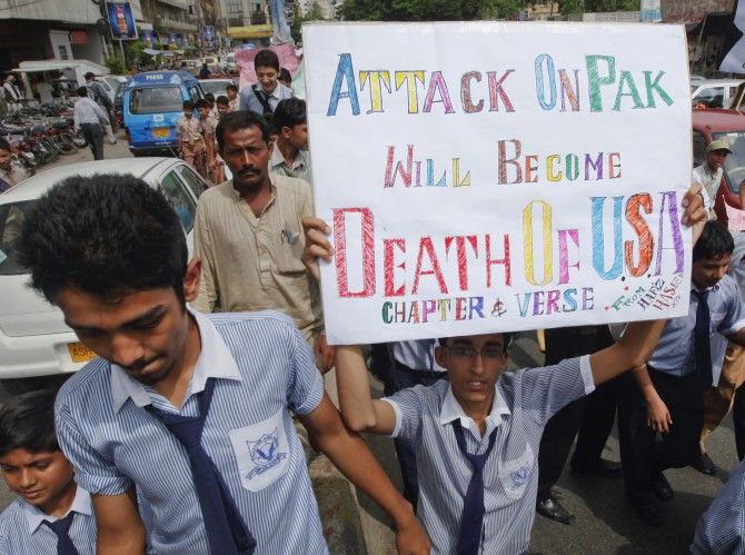High school students take part in an anti-American demonstration in Karachi, September 28, 2011. Washington accused Pakistan's powerful ISI spy agency of directly backing the Afghan Taliban-allied Haqqani Network and providing support for the September 13, 2011 attack on the US embassy in Kabul. Pakistan furiously rejected the allegations and warned the US that it risked losing an ally if it kept publicly criticising Pakistan. Photograph: Athar Hussain/Reuters