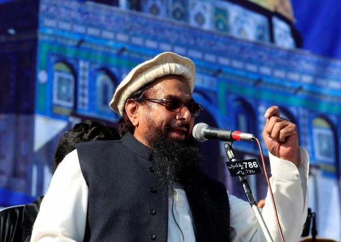 Lashkar-e-Tayiba terrorist Muhammad Saeed addresses a gathering in Rawalpindi, December 29, 2017, to protest against the US decision to recognise Jerusalem as Israel's capital. Photograph: Faisal Mahmood/Reuters