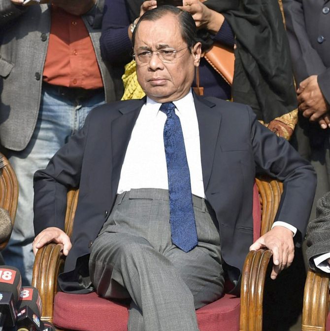 Supreme Court Justice Ranjan Gogoi at the January 12, 2018 press conference. Photograph: Ravi Choudhary/PTI Photo