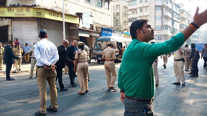 Israeli security personnel congratulate the Mumbai lady police officer who was in charge of security arrangements at the area after the Netanyahu visit had passed without incident. Photograph: Vaihayasi Pande Daniel/Rediff.com