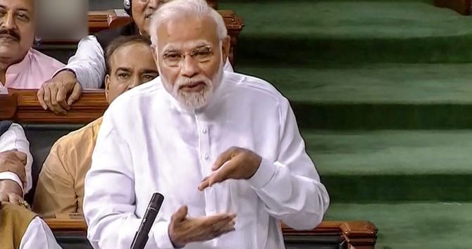 Prime Minister Narendra Damodardas Modi during his 90 minute reply to the no confidence motion.