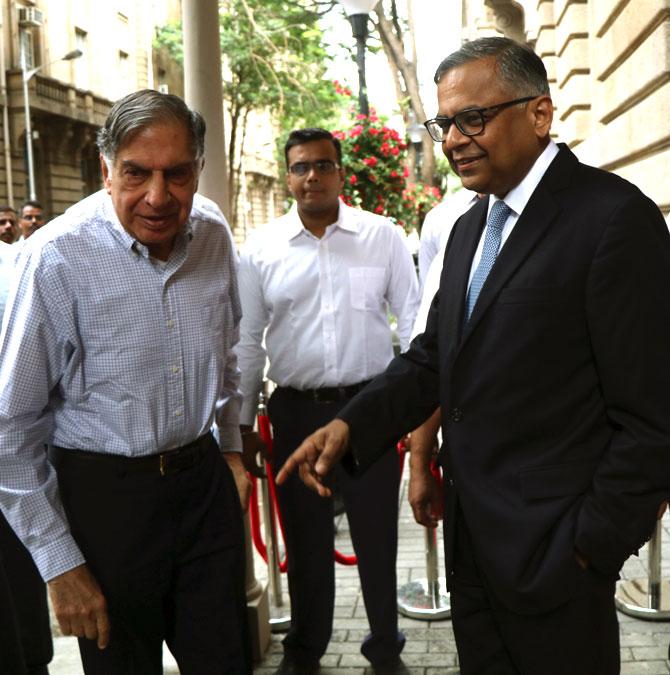 Natarajan Chandrasekaran, chairman of the Tata group and emeritus chairman at the opening of the newly-refurbished Bombay House at Fort, south Mumbai. Photograph: Hitesh Harisinghani.